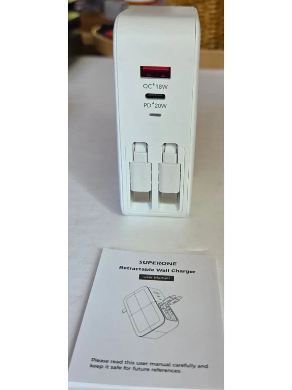 SUPERONE 4-In-1 Retractable Wall Charger Dual USB-C Cables 78W Fast Charging